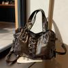 Vintage Lace Up Leather Tote Bag Y2K Style Large Capacity Shoulder Bag Womens Crossbody Bag Ideal Choice for Daily Travel and Women's Holiday Gifts