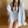 Source Korean Version of Simple Fashion Swimsuit Women's Triangular One-piece Belly Cover and Thin Hot Spring Vacation Striped Swimsuit
