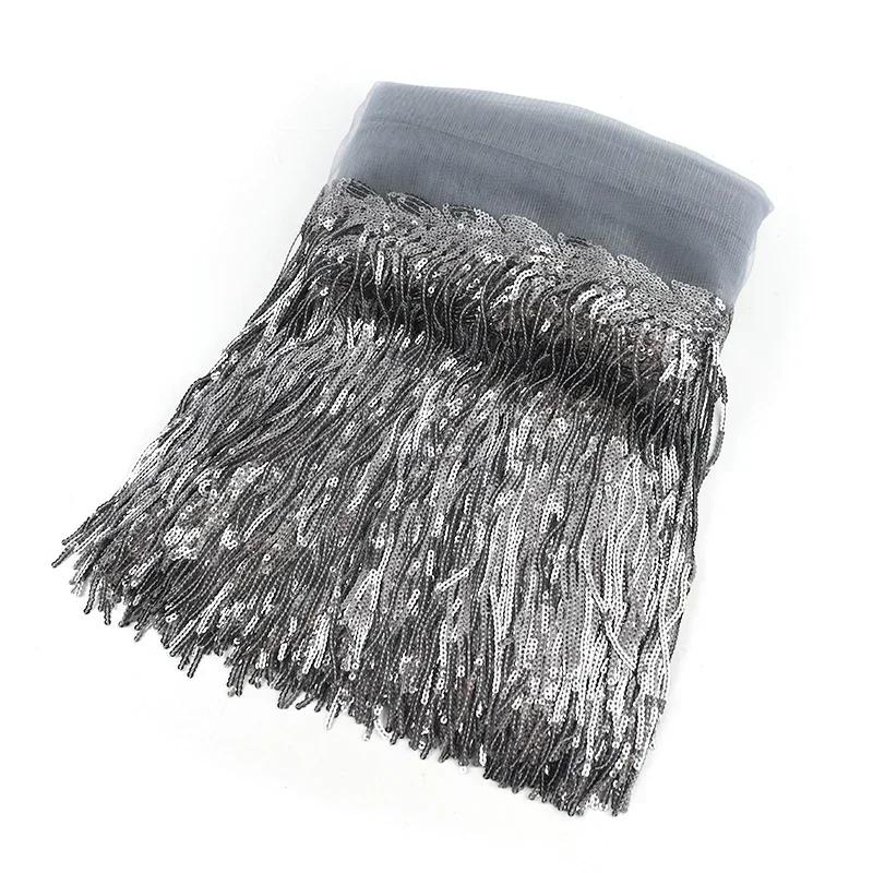 1-10Yards Meetee 18cm Sequin Fringe Trim Tassel Glitter Lace Fringes for Dance Clothes Dresses Decorative DIY Sewing Accessories