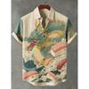 Men's Shirt, Black Cat Riding a Shark, Hawaiian Style, Men's Collared Short-sleeved Shirt, Everyday Commuting and Casual Wear.