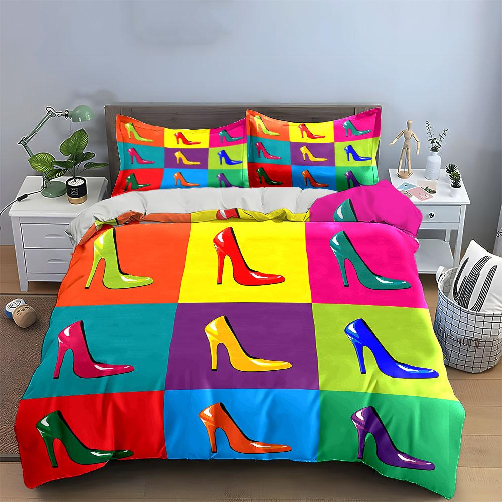 Colorful High Heels Pop Art Bedding Duvet Cover Set Duvet Cover Pillowcases (1*Duvet Cover 2*Pillowcases, without duvet insert)