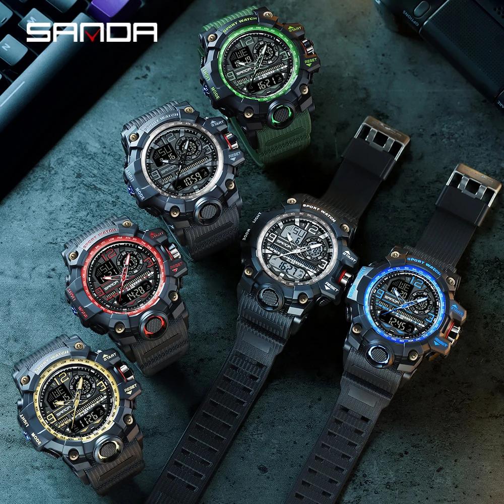 SANDA 3133 Student Electronic Wrist Clock Trendy Fashion Waterproof Week Day Display Digital Analog Watch Alarm Mode Teenager