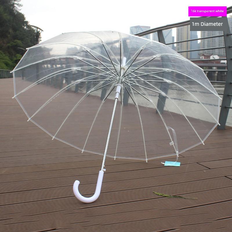 Transparenter Regenschirm, Verdickt und Groß, Automatisch, Transparent, Weiß, Trendig, Unisex, Langer Gerader Griff, Staffelei zum Malen
