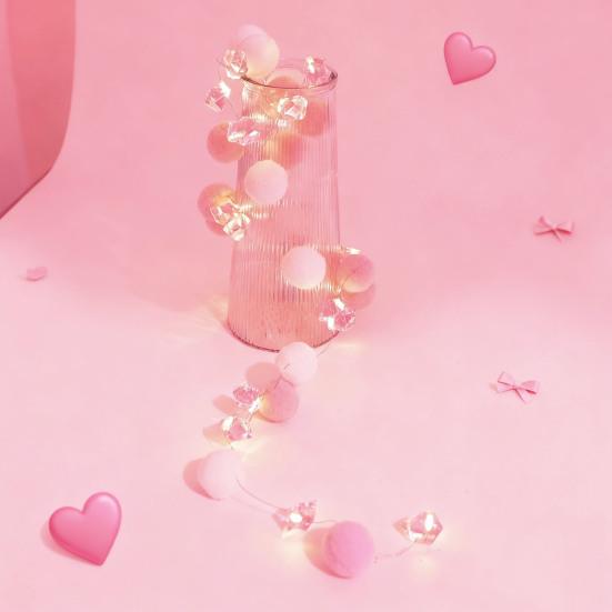 LED Pom Poms String Lights Battery Operated Fairy Light with 20 Faux Crystal Petals LEDs for Valentine's Day Wedding Party Christmas Bedroom Home