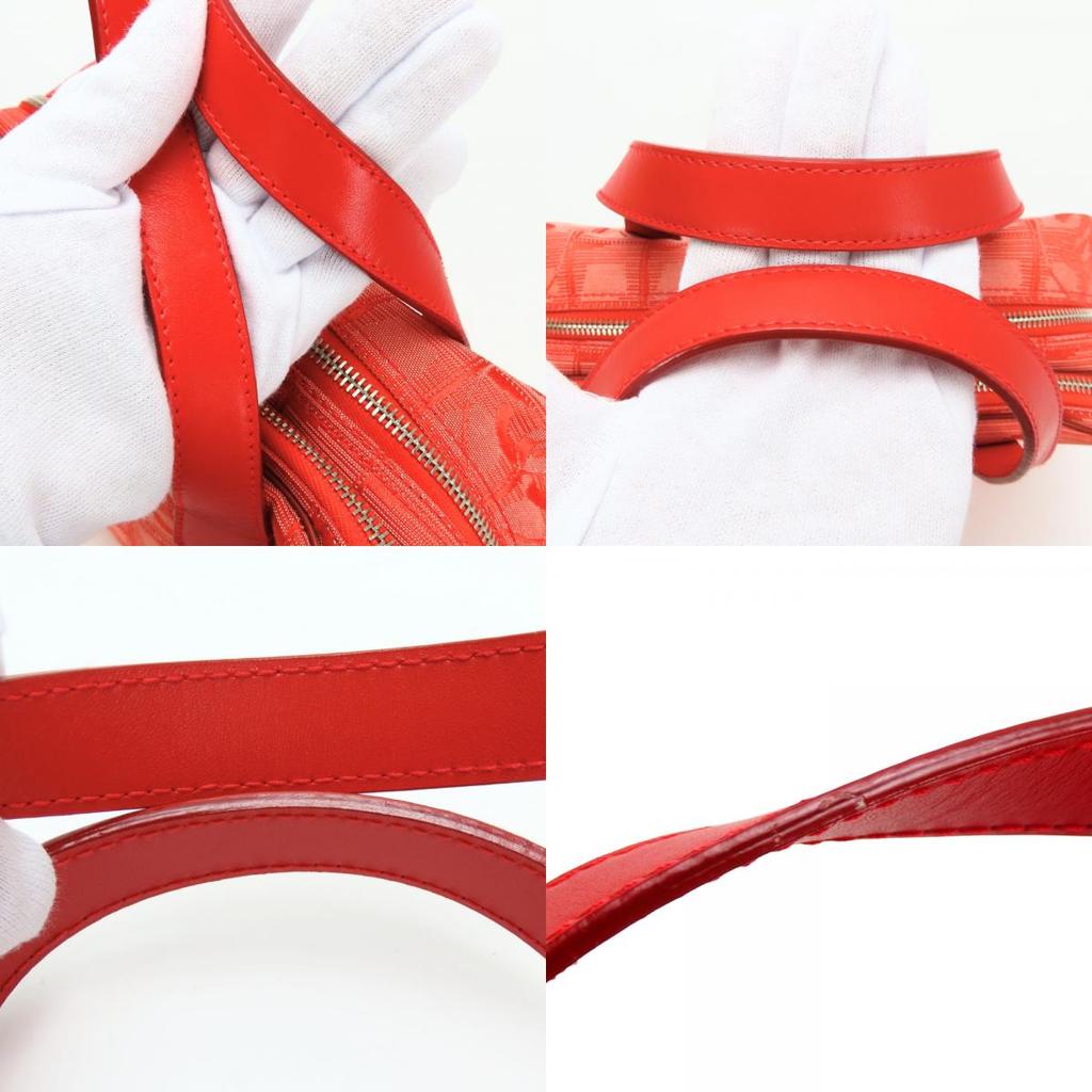 Used CHANEL Handbag New Travel Line COCO Mark Jacquard Nylon/leather Red Shoulder