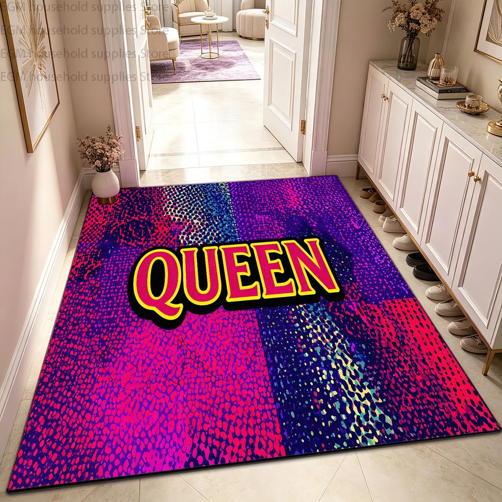 Trendiger Pink-Lila Königin Buchstaben-Druck Teppich Pop Art Schlafzimmer Großer Teppich Weich Rutschfest Waschbar Wohnzimmer Eingang Fußmatten