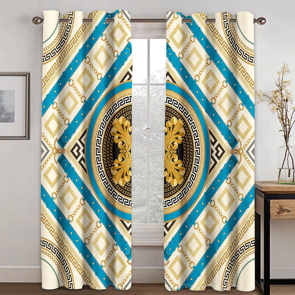 Baroque Luxury Abstract Gold Free Shiping CheapWindow Curtain for Living Room 2Pieces Kids Bedroom Children Bathroom Decor Hooks