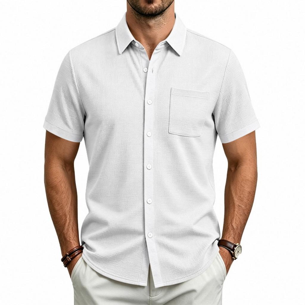 Men's Short Sleeve Quick Dry Outdoor Collared Shirt with Chest Pocket and Button Down Front for Casual Wear