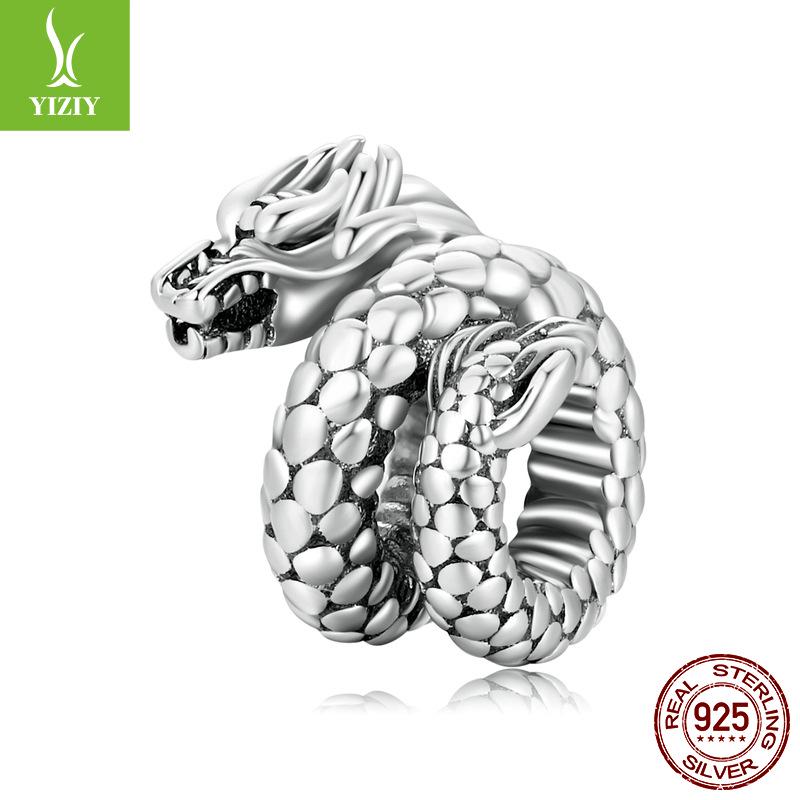 

Бусины из стерлингового серебра 925 пробы в стиле ретро с драконом для DIY - Текстурированные ювелирные аксессуары в китайском стиле Silver