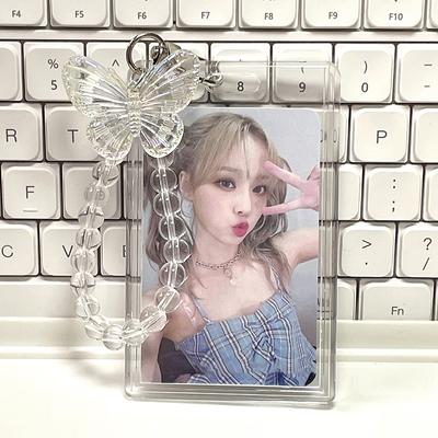  Porte-carte photo papillon transparent Pendentif porte-clés Support d'affichage en acrylique Protection idole Kpop Porte-carte de crédit/bancaire