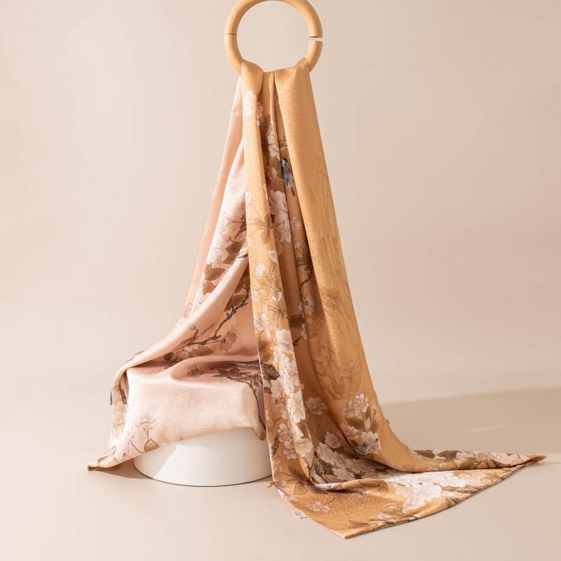 Silk Satin Double Buckle Shawl Scarf Hand Rolled Edge Chinese Style Gift Women