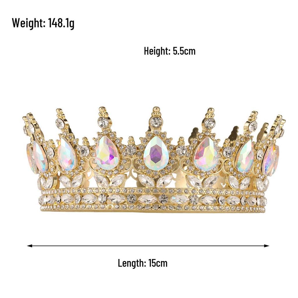 European-American Queen Crystal Alloy Round Crown Wedding Headdress