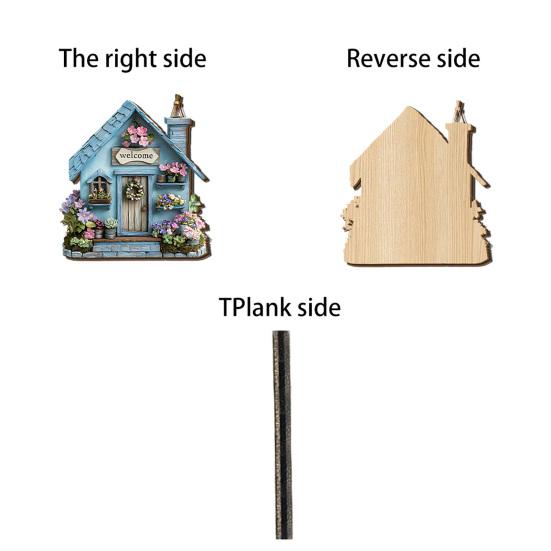 Hängendes Schild 'Feenhaus' aus Holz, Schlüsselhalter im Landhausstil Wanddeko mit 4 Haken, Vintage Blumen-Hängegestell für Eingangsbereich Flur Küche