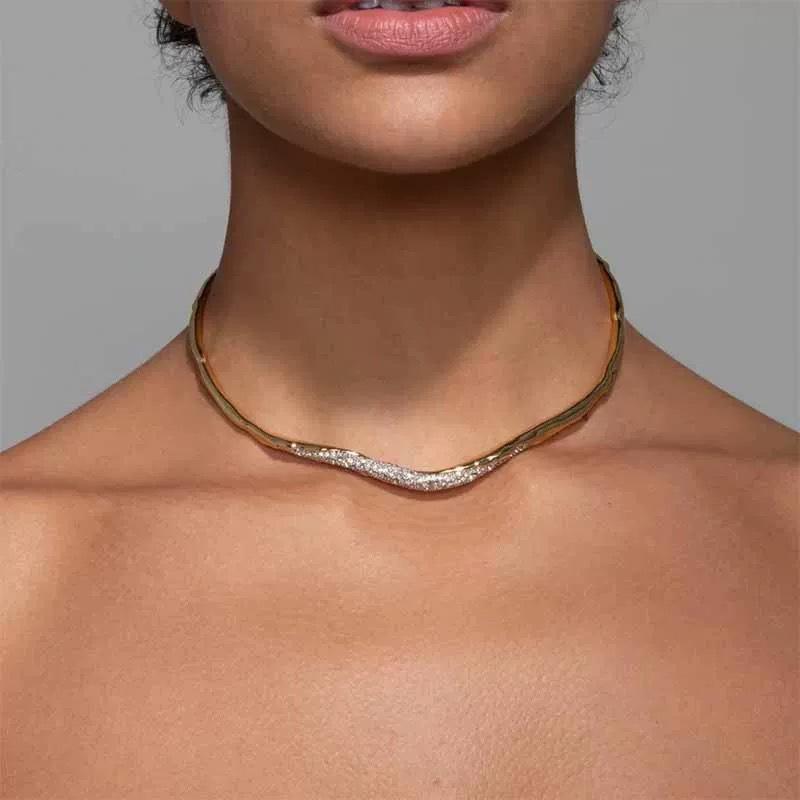 Tooxika Simple Personality Light Luxury Temperament Metal Irregular Lava Flash Diamond Collar Choker Necklace