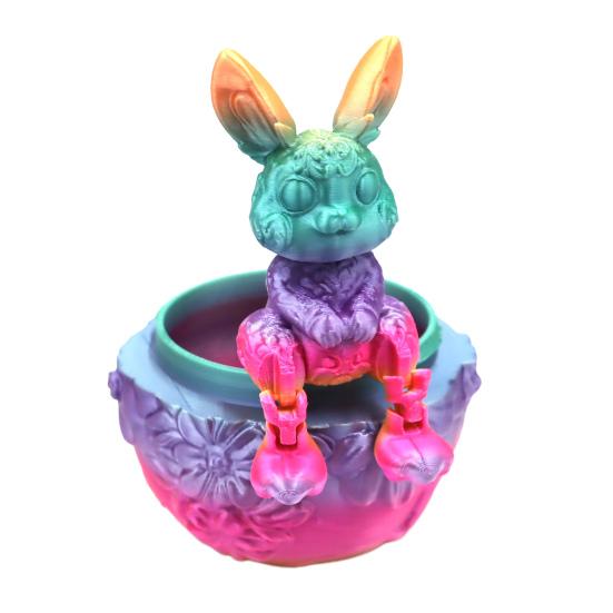 Påskhare Äggprydnad med Rörlig Ledad Kanin Inuti 3D-printad Kanin Blomma Äggfigur Påskhelg Festdekoration