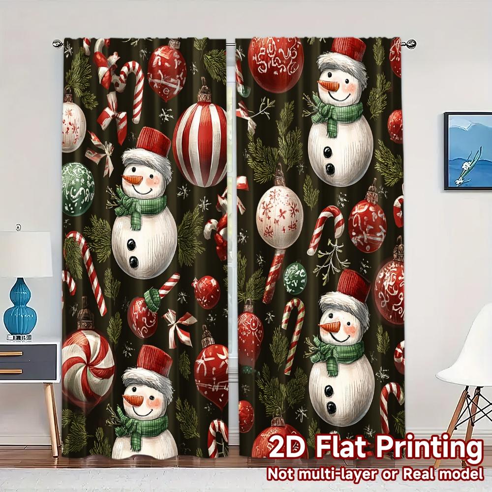

Set Of 2 Flat Printing Jit Curtains Without Rod Festive Frosty Popular Curtain Fabric Polyester Art Deco W100*H70(CM)-Hooks&2PCS