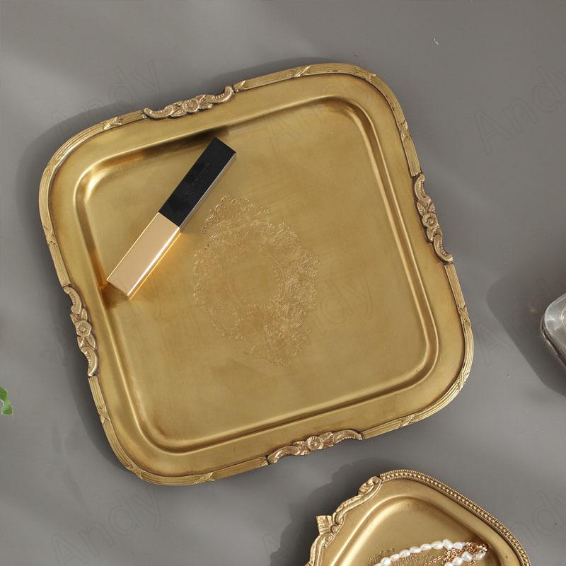 Handmade Brass Storage Tray Creative Palace Flower Relief Decorative Bedroom Jewelry Organizer Retro Desktop Cosmetic Container