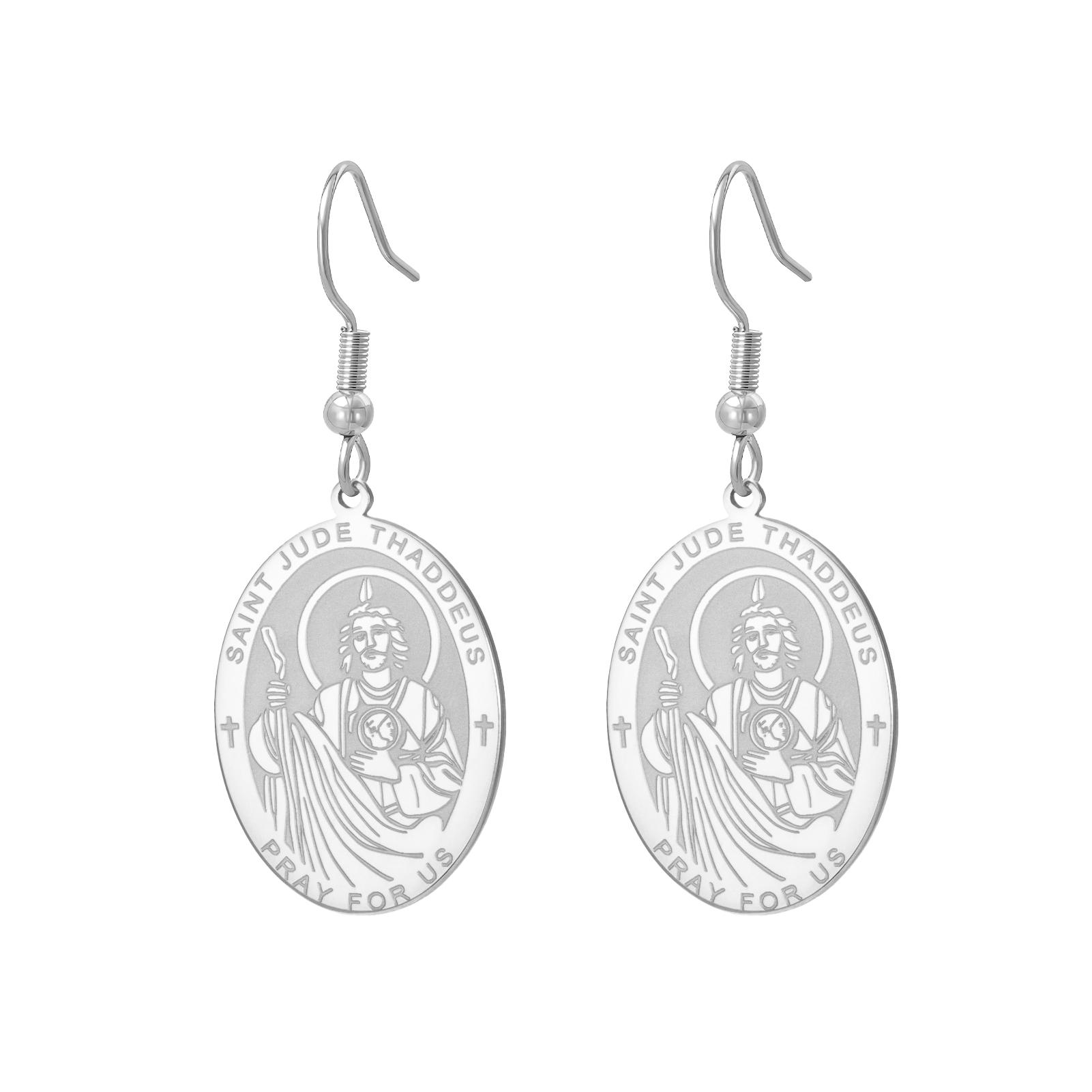 LIKGREAT Saint Jude Earrings Catholic Saint Medal Earring Stainless Steel Catholic Saint Medal Jewelry Protection Gift for Women