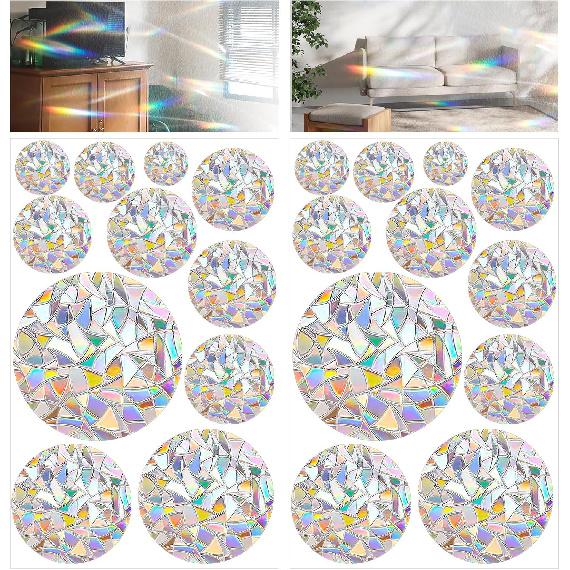 Ouligay 33pcs Prism Window Decals to Prevent Bird Strikes Prevention Window Stickers for Birds Anti-Collision Circle Windows Clings for Bird Rainbow