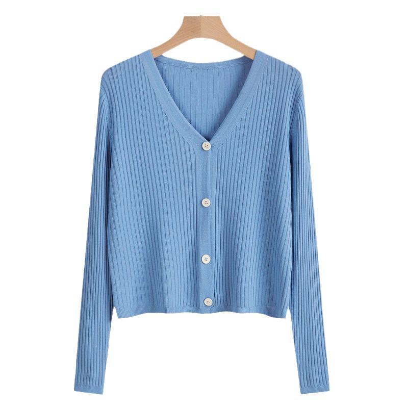 2024 Women's V-Neck Slimming Knit Cardigan: Spring/Summer Short Style for Skirts