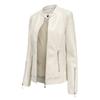 Womens PU Leather Short Jacket Stand Collar Slim Fit Casual Outerwear In Navy Blue