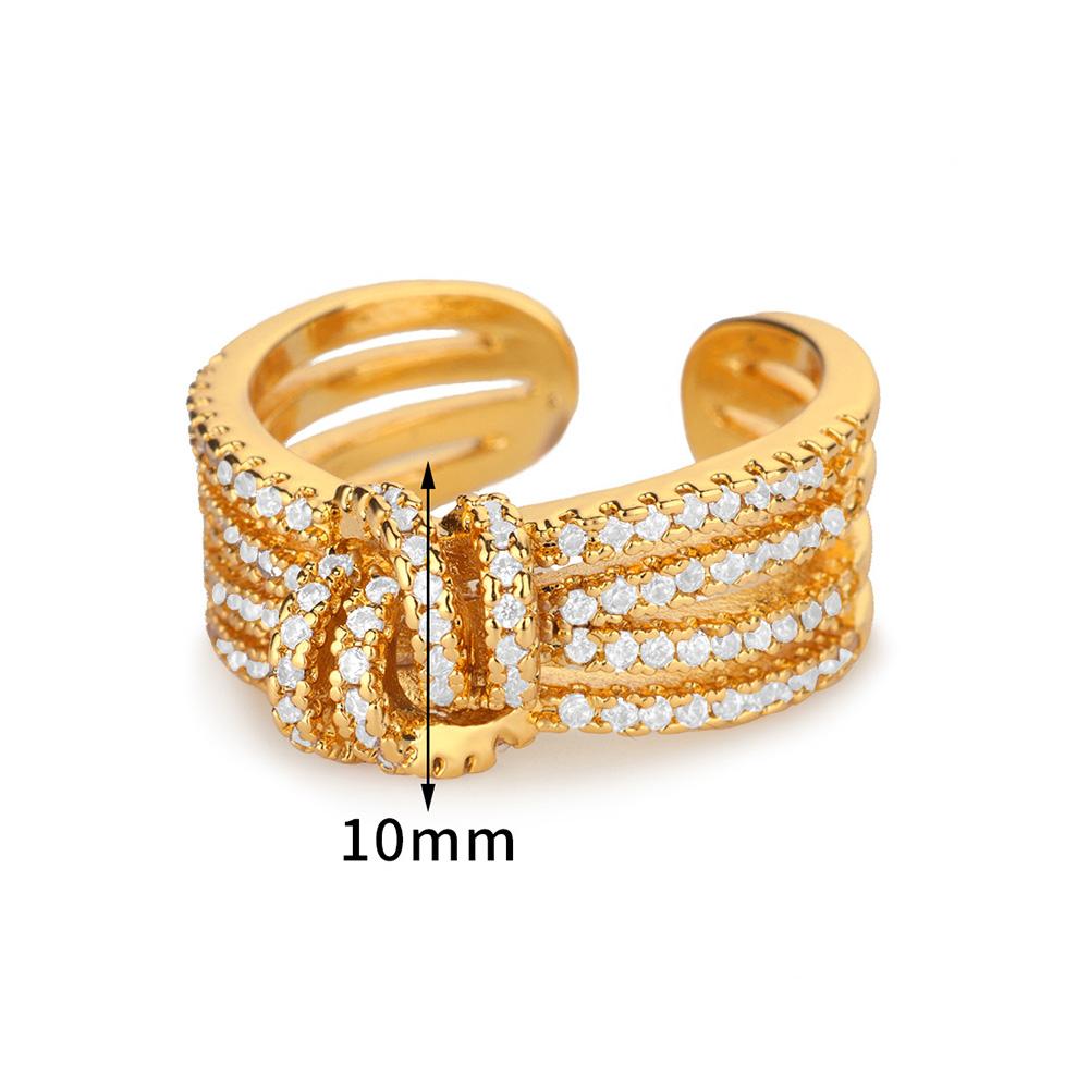 Stainless Steel Chain Shaped Rings for Women Gold Color Open Ring with White Zircon Punk Party Charm Jewelry Prom Accessories