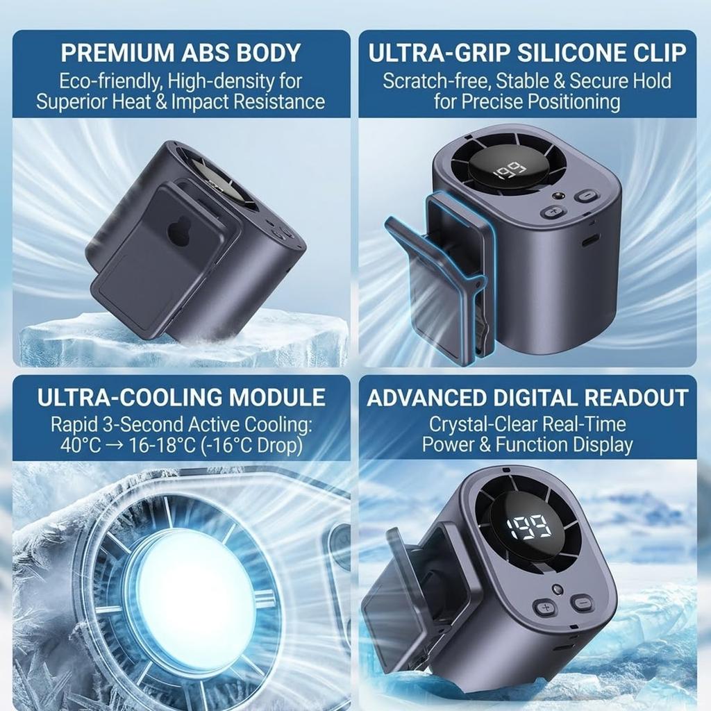 360° Rotating Clip Fan: 2.3 x 2 x 6.9 inches Semi-Cooling 199 Speeds LED Display - USB Rechargeable Hands-Free Design for Car Vent Office Camping
