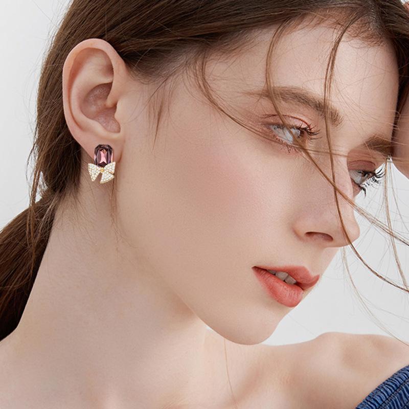 Bow Crystal Stud Earrings, Earrings, Temperament, Advanced Sense, Atmospheric Fashion Earrings, Personalized Design Sense, Earrings, Women