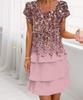 2025 European & American 3D Print Short Sleeve Round Neck Cake Dress for Spring/Summer