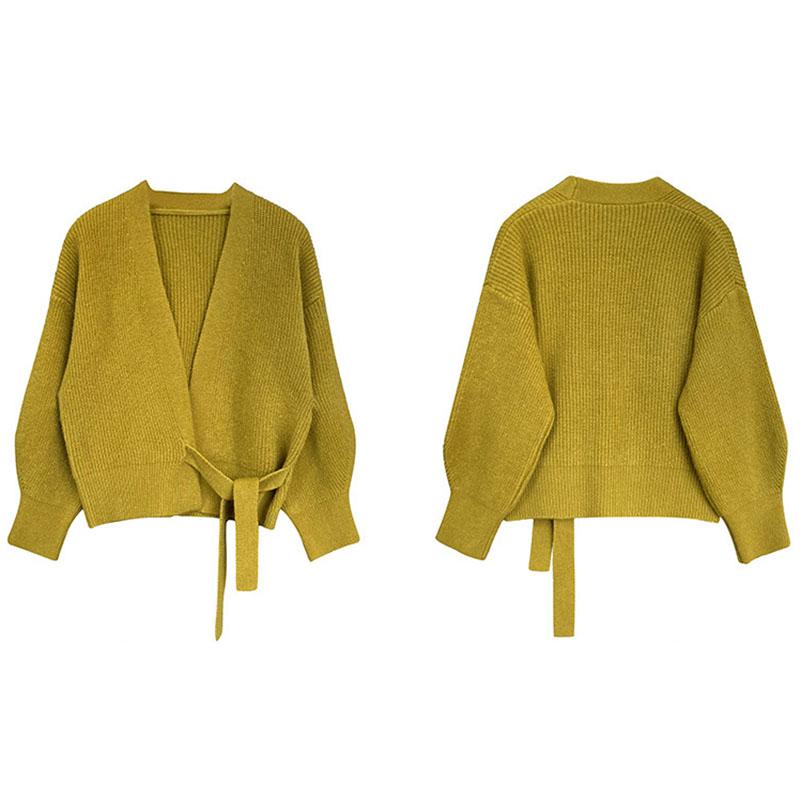 Advanced Sweater Knitwear Women Knitted Cardigan Fall Winter Tie V-neck Sweet Short Long-sleeved Knitted Tops