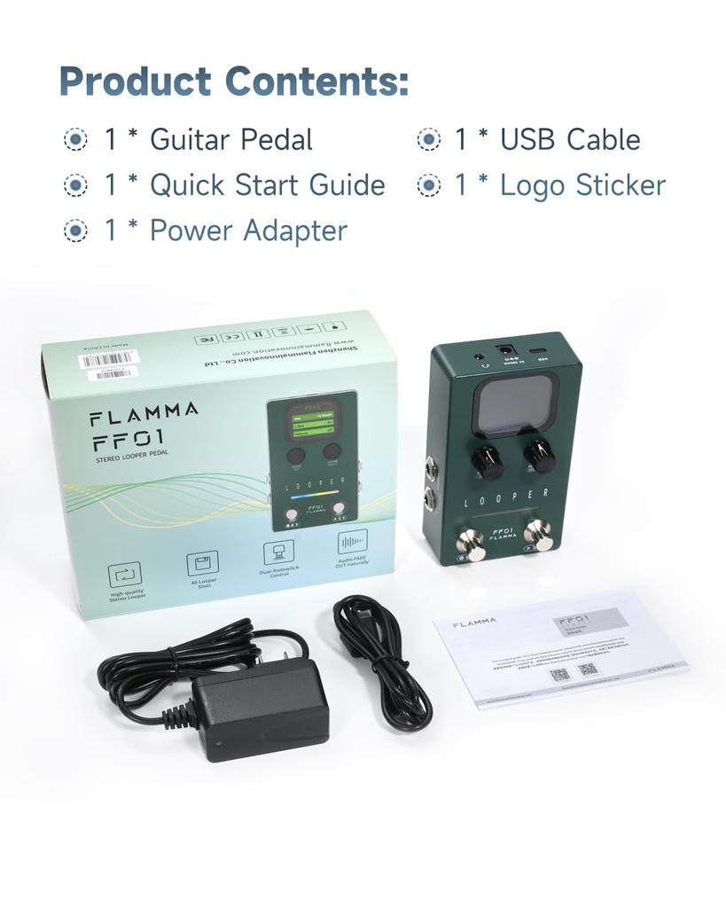 FLAMMA Looper Guitar FF01 Looper Pedal 40 160 Minutes of Loop Stereo Looper with Electric USB Data Management Pedal, – Slots, Time, Screen,