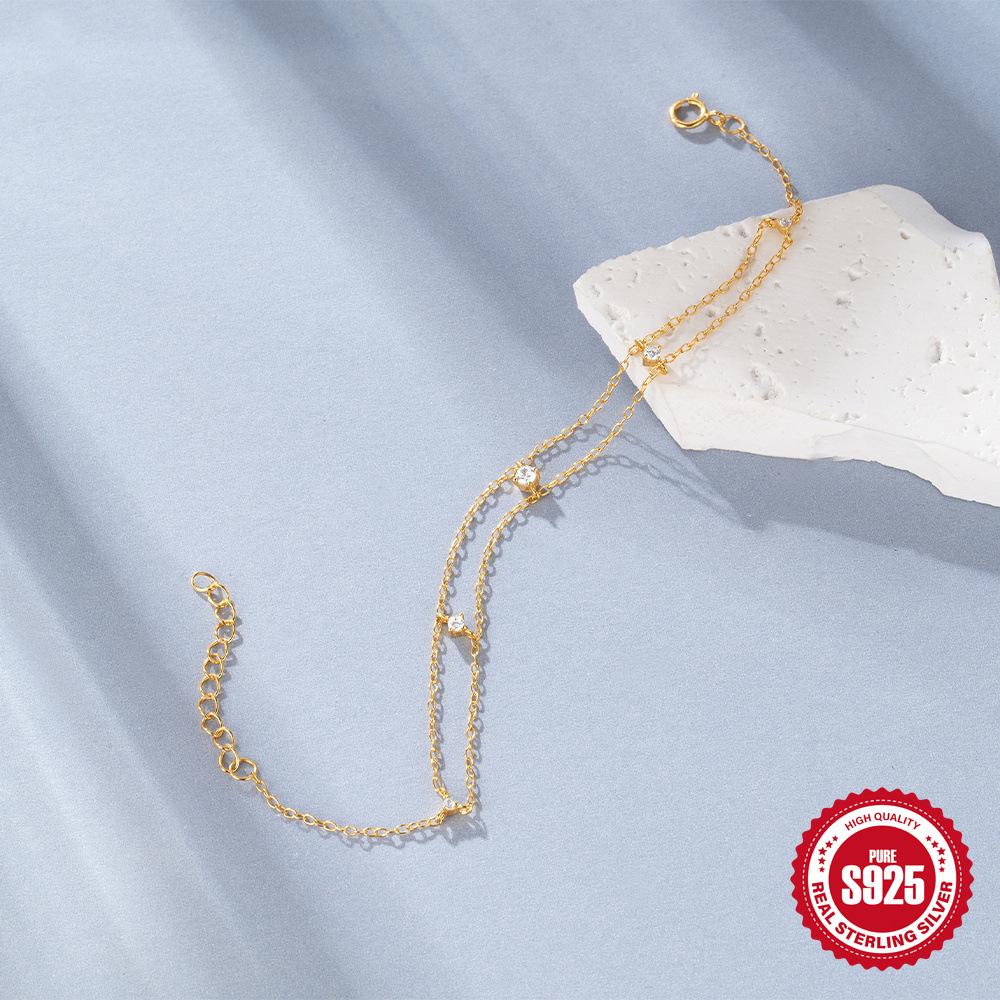 Daily Wear S925 Sterling Silver Double-Layer Diamond-Encrusted Versatile Fashion Bracelet Stacked Bracelet