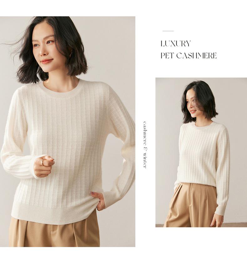 Women's Versatile Long Sleeve Cashmere Sweater – Loose, Slimming, Thick Cable Knit Base Layer Top