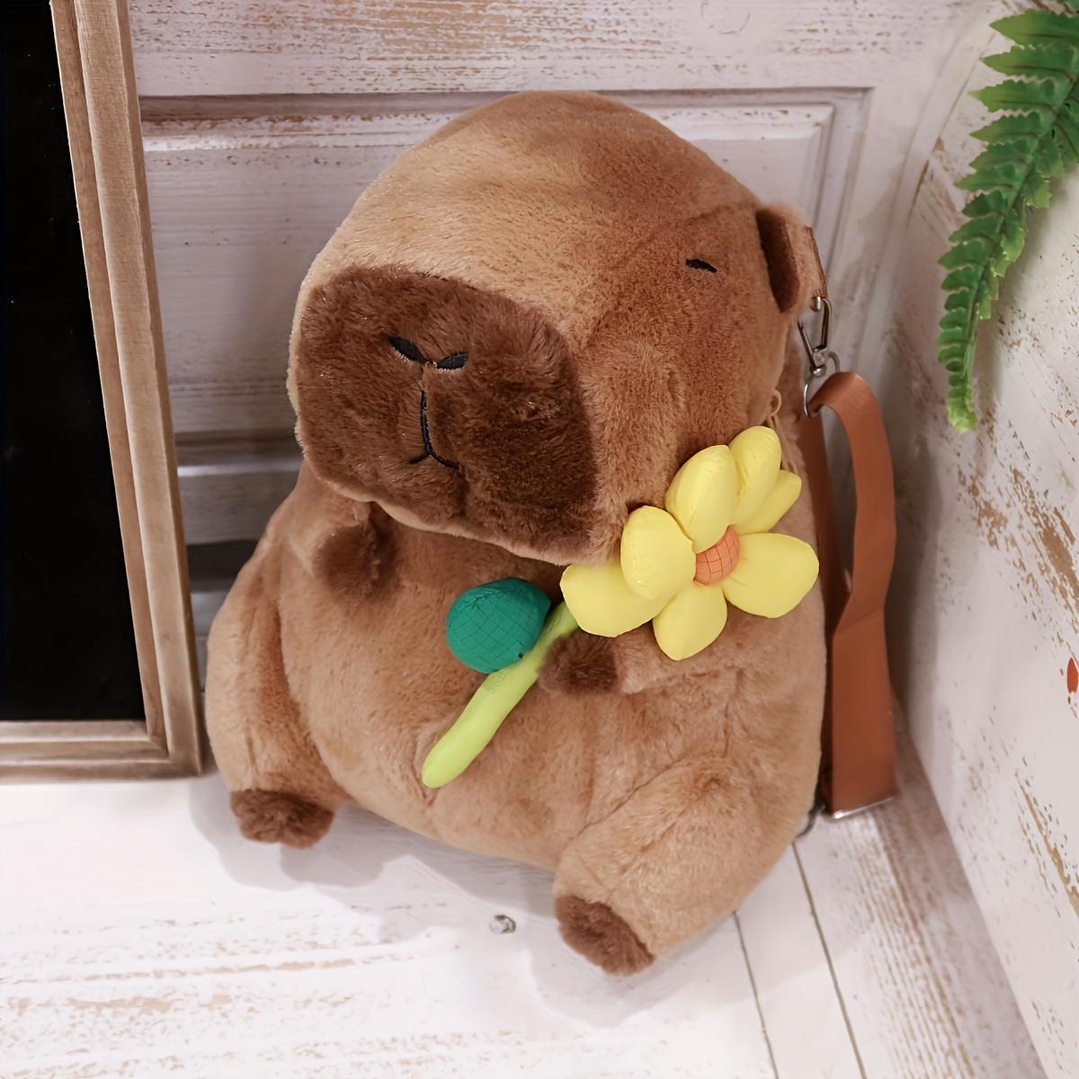 

Cute Capybara Plush Backpack, Brown Stuffed Animal Design with Yellow Flower, Girls and boys gifts, Christmas gifts