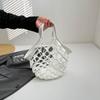 Foldable Leather Folding Tote Bag Fashion Hollow Out Weave Bag Trendy Leather Mesh Tote Bag  Picnic