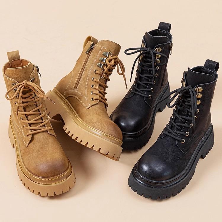 Martin boots women's 2025 spring and autumn new British style leather explosion super fire short boots thick-soled inner heightening locomotive boots