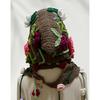 Ladies Forest Style Flower Blossomed Hooded Hat Large Brimmed Warm Headgear Knitted Hat Handmade Crochet Capelet