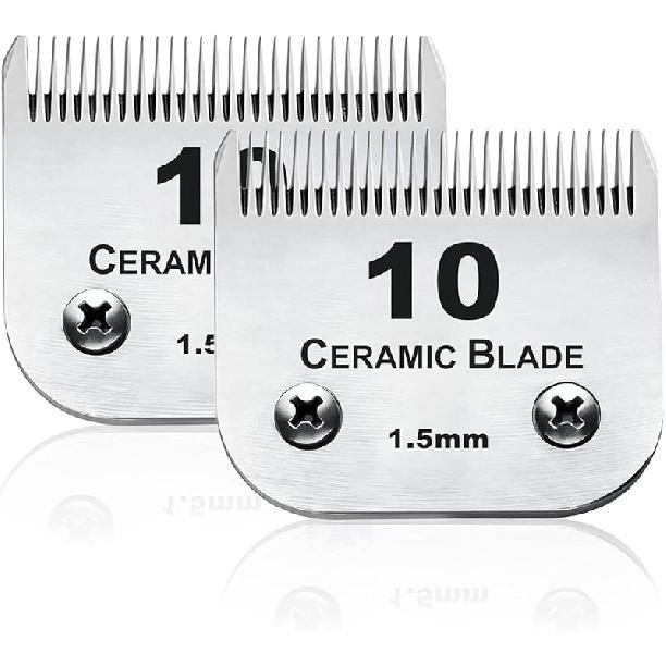 AIJALY 10 Blades Dog Grooming Blades Compatible with Andis/Wahl/Oster Pet Clippers AG AGC Ceramic Sharp Size-10, 1/16-Inch Cut Length (#10 Blade/2PC)