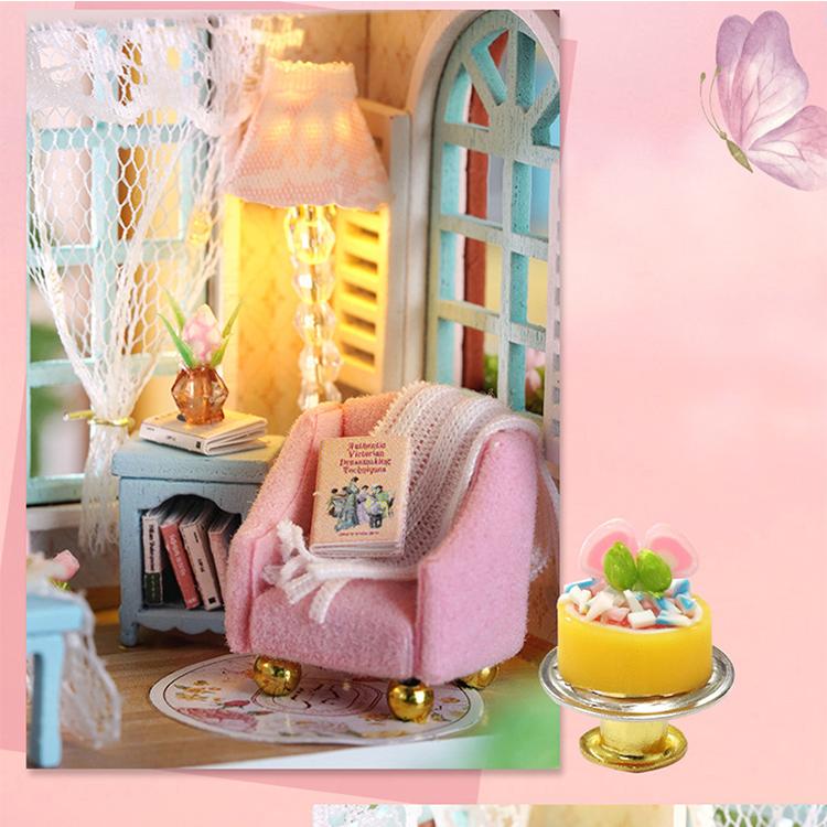 Diy Mini Wooden Dollhouse With Furniture Light Doll House Casa Assembly Model Pink Princess Villa Architecture Kit Toys Birthday