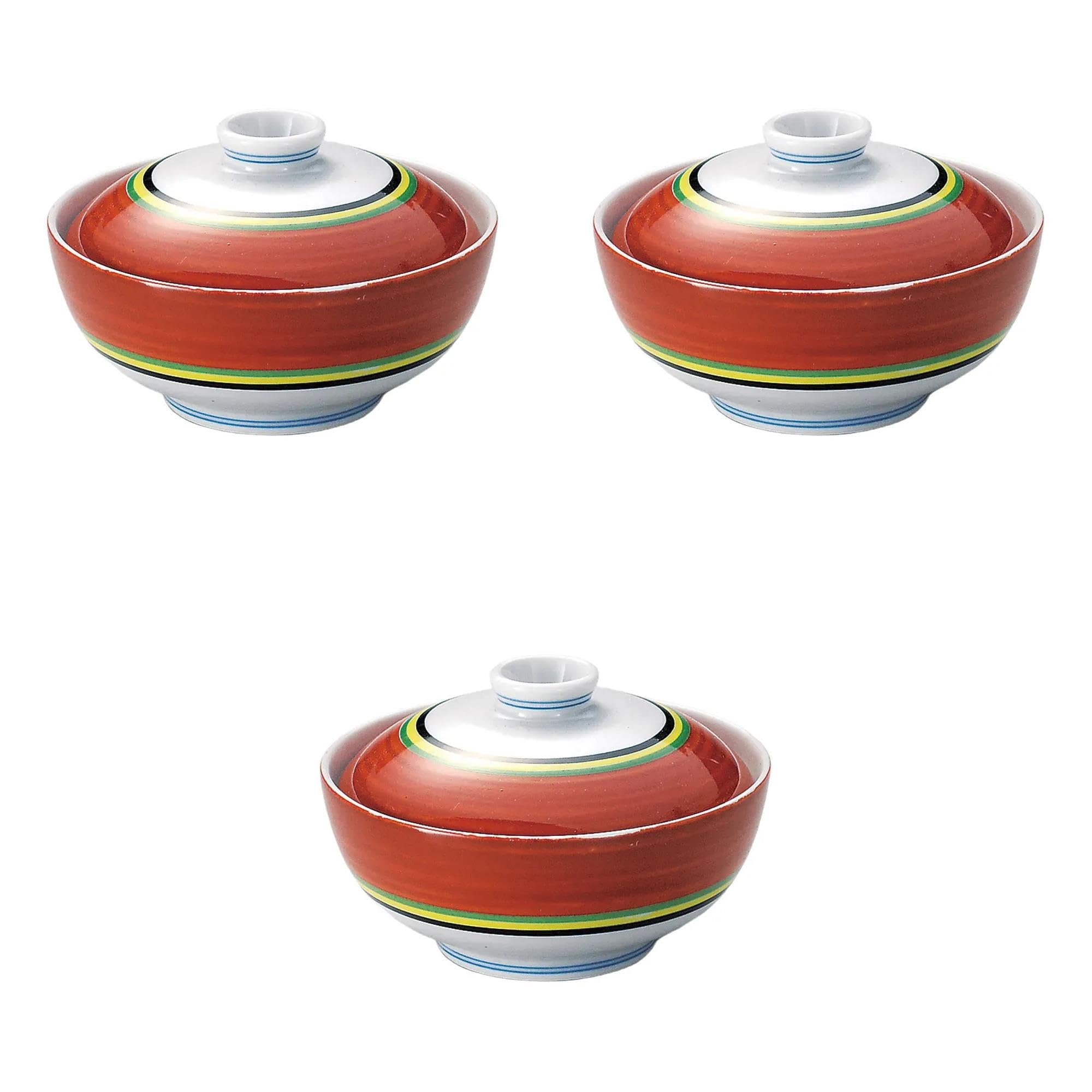 

Set of 3 Red and Simmered Bowls x Simmered Bowls Setomonohonpo Silver-Colored Koma-Suji [11.3 7.5 cm]