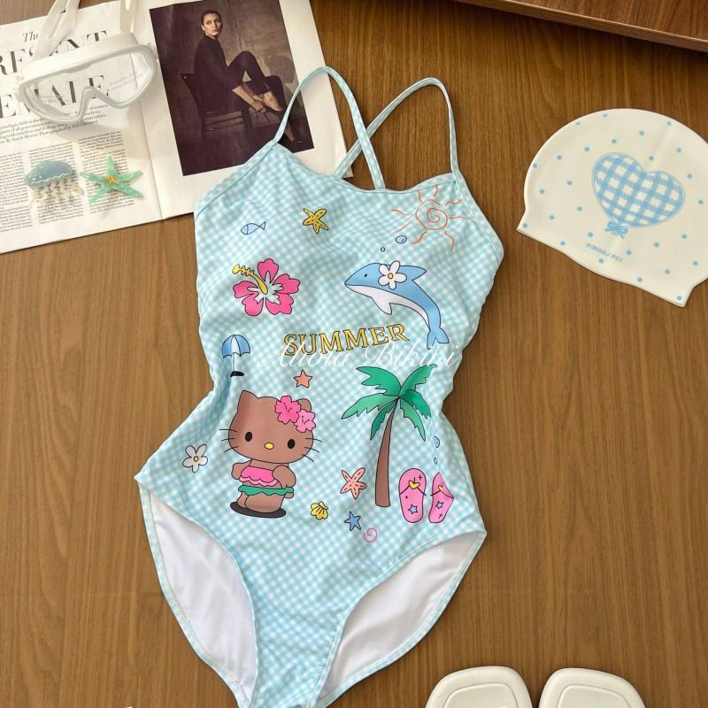 

Pool Kitty Cartoon Print One-piece Swimsuit Female Cute Fresh Professional Competition Competitive M синий