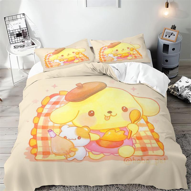Sanrio Pom Pom Purin Bedding Sets Cartoon Dog Comforter Cover Bed Cover Duvet Cover Pillow Case 2-3 Pieces Sets Bedroom Decor