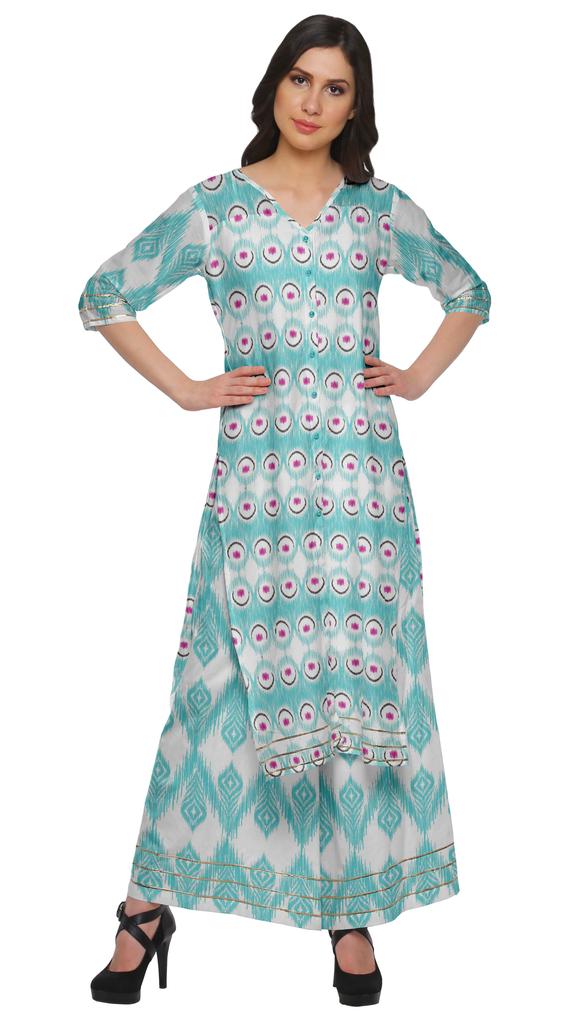 Moomaya V Neck Printed Kurta And Palazzo Pant Set Ethnic Wear Dress For