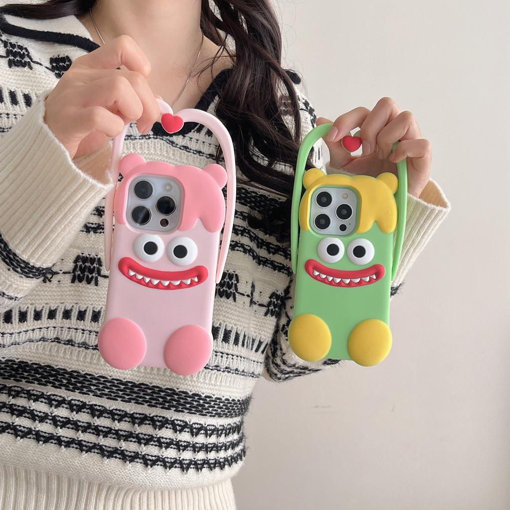 For iPhone 16 Pro Silicone Case Cute Heart Monster Design Shockproof Phone Back Cover