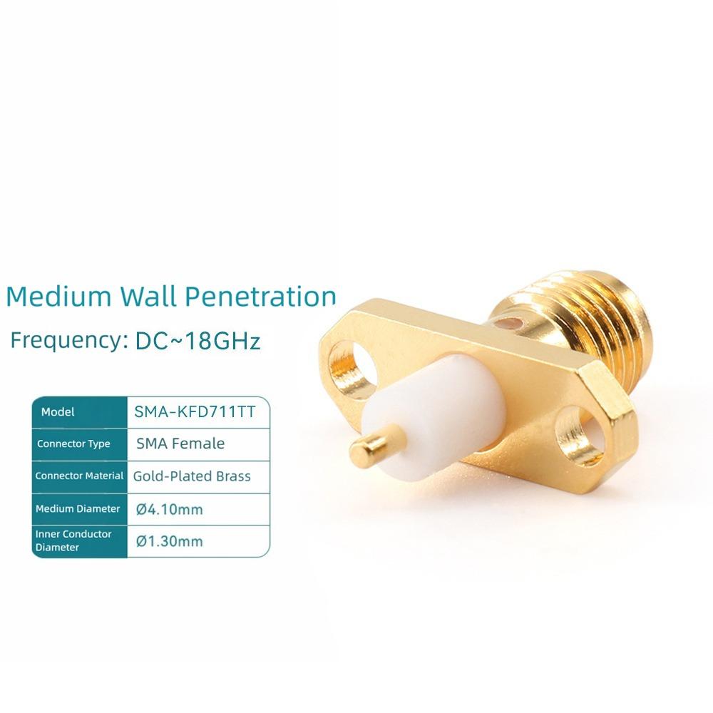Copper Material SMA Female Connector Four-hole Flange Square Flange RF Coax Connector Gold Plating Solder Terminal