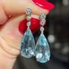 Teardrop Blue Stone Drop Earrings with Clear Stone Accents Elegant Evening Wear Women Jewelry