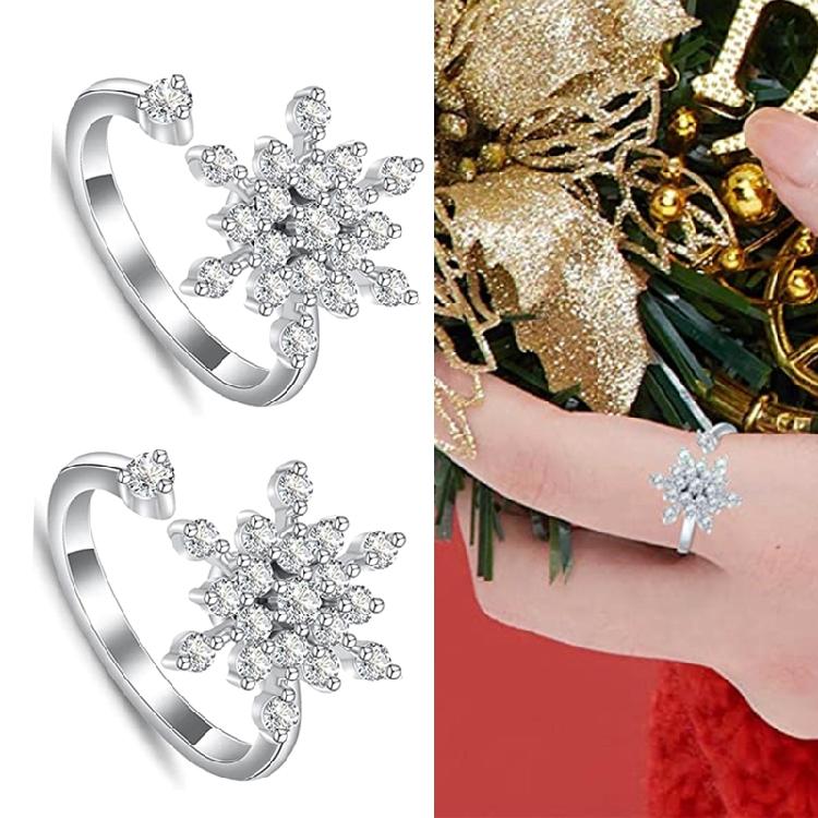 Silver Snowflake Winding Stackable Ring Spinner Rings for Couple Women Men