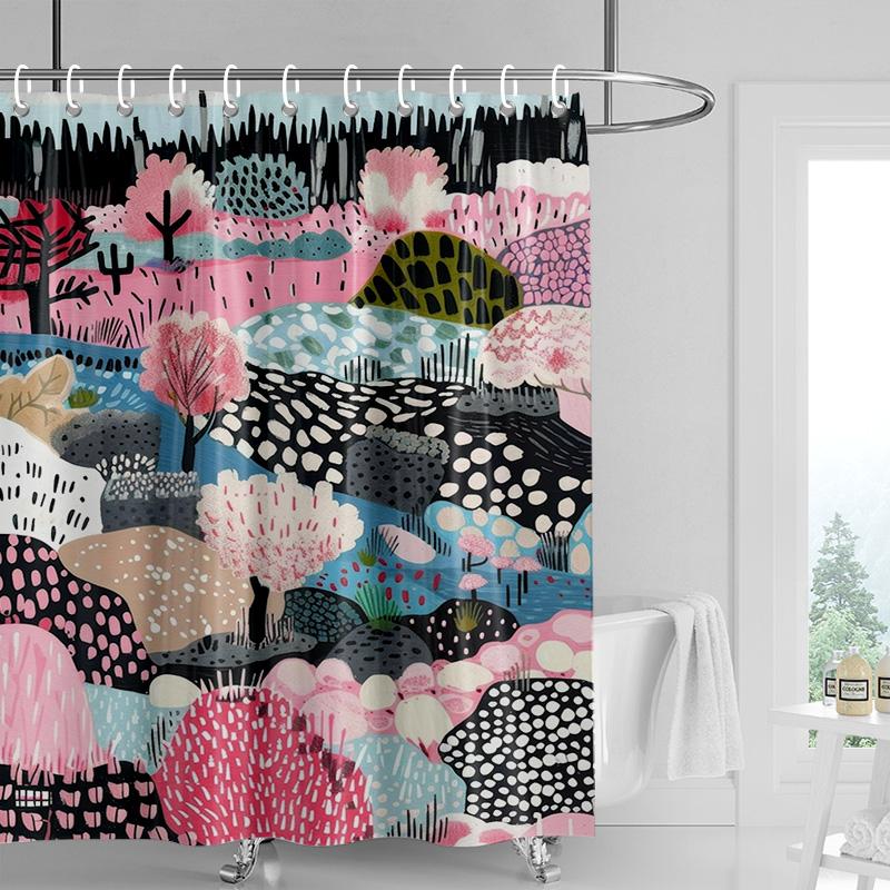 Tropical Shower Curtain - Vibrant Botanical Print with Cactus & Flowers, Waterproof Bath Decor for Spa or Boho Bathrooms