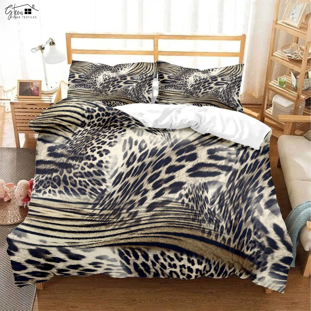 Pink Leopard Black Zebra Print Quilt Cover Soft And Comfortable Duvet Cover Pillowcase Bedding Set Machine Washable 3 Pieces