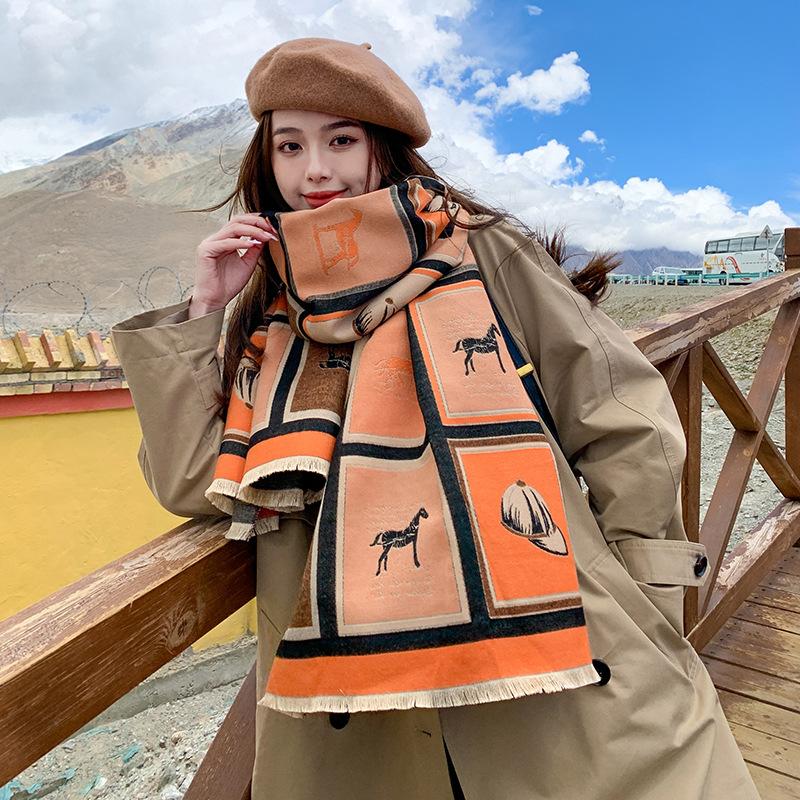 

Осень-зима имитация кашемира шарф женщин печати толстая шаль чёрный/оранжевый